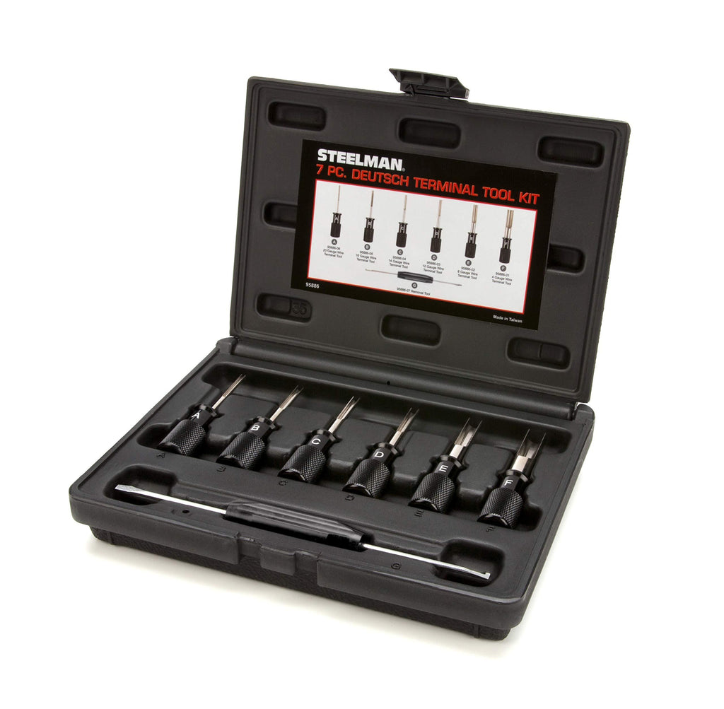 Steelman 7-Piece Deutsch Terminal Tool Kit for Auto Techs, Remove Terminal Block Wires Without Damage, Tools for 4, 8, 12, 14, 16, and 20 Gauge Wire Terminals, Wedge/Removal Tool and Screwdriver