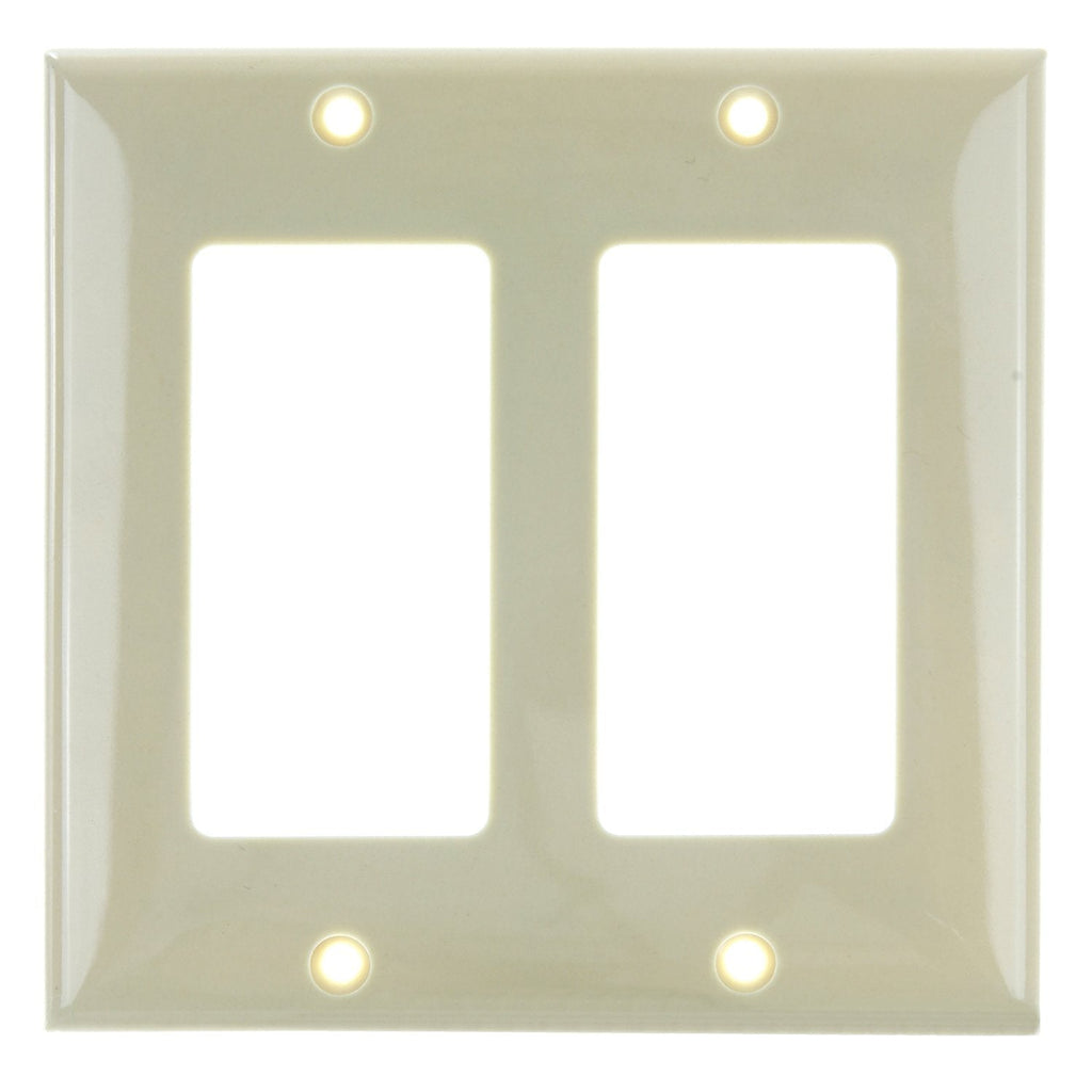 Sunlite 50722-SU 2-Gang Decorative Switch and Receptacle Plate, Ivory, Plastic, Standard 4.5in X 4.6 in Size, Matching Screws Included, UL Listed, 1 Pack