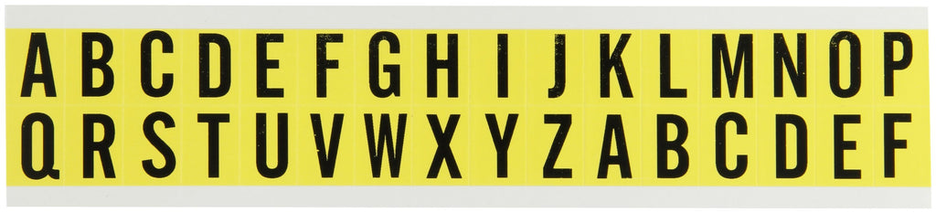 Brady 34238, 34 Series Consecutive Letters: 3420-A-Z, 3/4" Height x 9/16" Width, Black on Yellow, Legend "A Thru Z" (1 Card per Package, 32 markers per card)