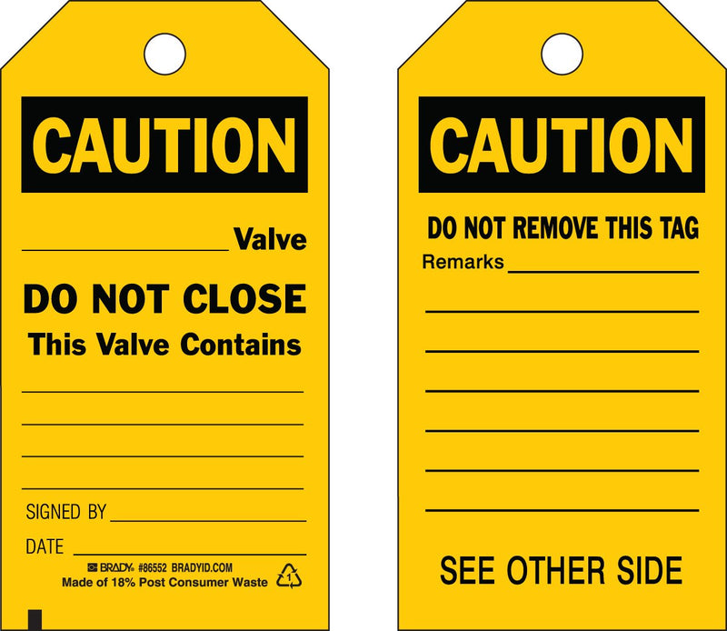Brady 86552 5 3/4" Height x 3" Width, Economy Polyester (B-851), Black on Yellow Accident Prevention Tags (10 Tags)