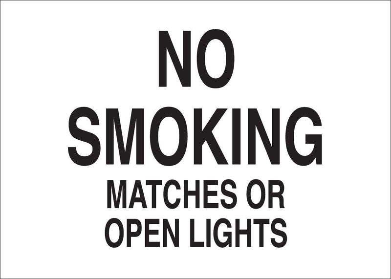 Brady 47172 Premium Fiberglass No Smoking Sign, 7" X 10", Legend "No Smoking Matches Or Open Lights"