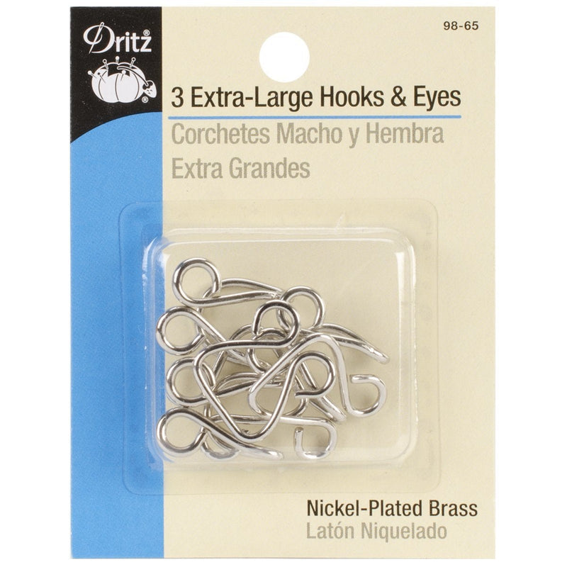 Dritz Extra-Large Hooks & Eyes, Hook & Eye Closures, Nickel, 3