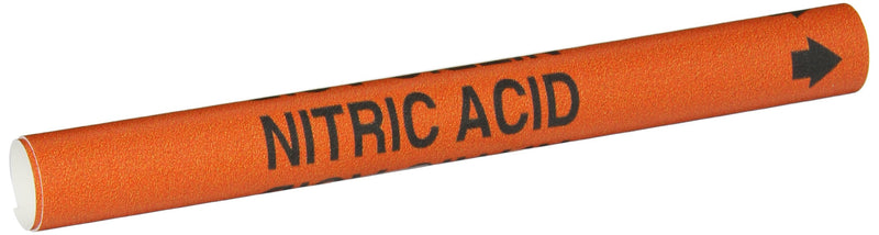 Brady 4350-A Black on Orange, Snap-On Pipe Marker, Legend "Nitric Acid"
