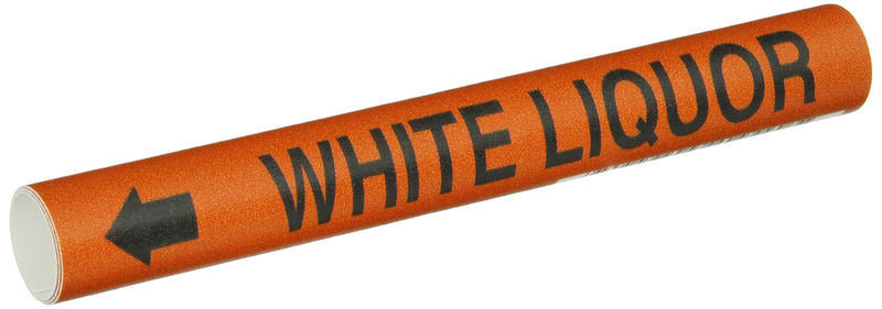 Brady 4374-B Black on Orange, Snap-On Pipe Marker, Legend "White Liquor"