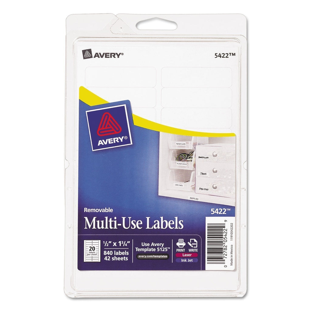 Avery 05422 Removable Multipurpose Label,1/2-Inch x1-3/4-Inch,840/PK,White