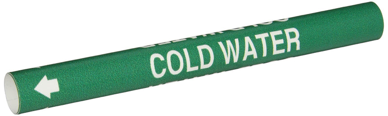 Brady 4029-A Bradysnap-On Pipe Marker, B-915, White On Green Coiled Printed Plastic Sheet, Legend "Cold Water"