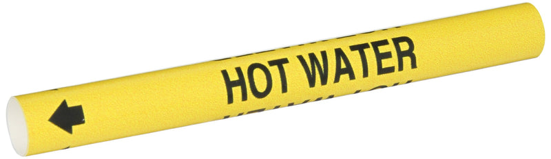 Brady 4079-A Bradysnap-On Pipe Marker, B-915, Black On Yellow Coiled Printed Plastic Sheet, Legend "Hot Water"