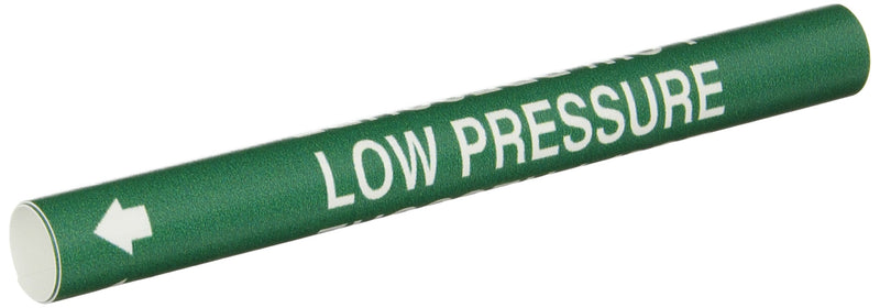 Brady 4228-A Bradysnap-On Pipe Marker, B-915, White On Green Coiled Printed Plastic Sheet, Legend "Low Pressure"