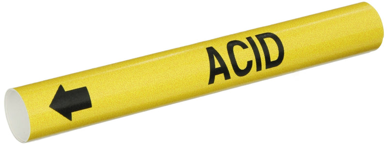 Brady 4000-B Bradysnap-On Pipe Marker, B-915, Black On Yellow Coiled Printed Plastic Sheet, Legend "Acid"