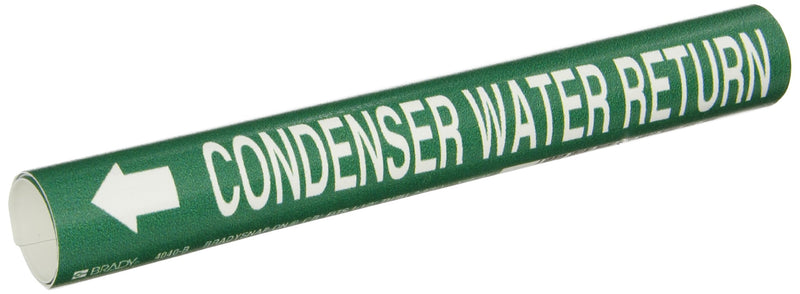 Brady 4040-B Bradysnap-On Pipe Marker, B-915, White On Green Coiled Printed Plastic Sheet, Legend "Condenser Water Return"