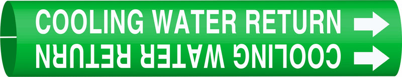 Brady 4043-B Bradysnap-On Pipe Marker, B-915, White On Green Coiled Printed Plastic Sheet, Legend "Cooling Water Return"