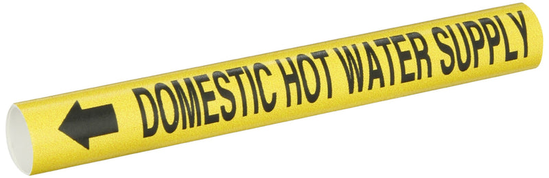 Brady 4053-B Bradysnap-On Pipe Marker, B-915, Black On Yellow Coiled Printed Plastic Sheet, Legend "Domestic Hot Water Supply"