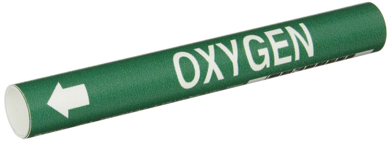 Brady 4106-B Bradysnap-On Pipe Marker, B-915, White On Green Coiled Printed Plastic Sheet, Legend "Oxygen"