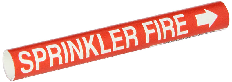 Brady 4127-B Bradysnap-On Pipe Marker, B-915, White On Red Coiled Printed Plastic Sheet, Legend "Sprinkler Fire"