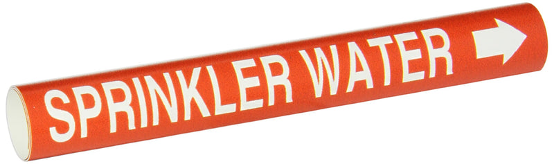 Brady 4128-B Bradysnap-On Pipe Marker, B-915, White On Red Coiled Printed Plastic Sheet, Legend "Sprinkler Water"