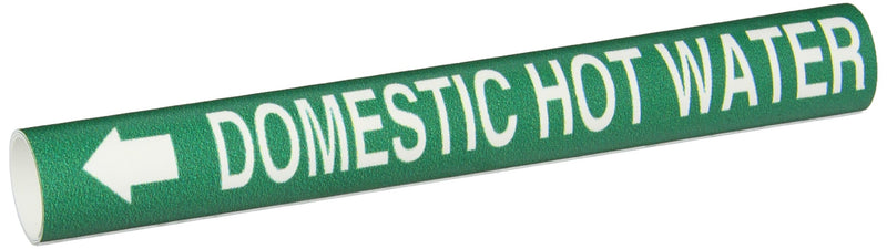 Brady 4316-B Bradysnap-On Pipe Marker, B-915, White On Green Coiled Printed Plastic Sheet, Legend "Domestic Hot Water"