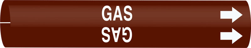 Brady 4322-B Bradysnap-On Pipe Marker, B-915, White On Brown Coiled Printed Plastic Sheet, Legend "Gas"