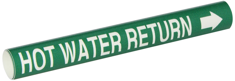 Brady 4337-B Bradysnap-On Pipe Marker, B-915, White On Green Coiled Printed Plastic Sheet, Legend "Hot Water Return"