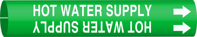 Brady 4338-B Bradysnap-On Pipe Marker, B-915, White On Green Coiled Printed Plastic Sheet, Legend "Hot Water Supply"