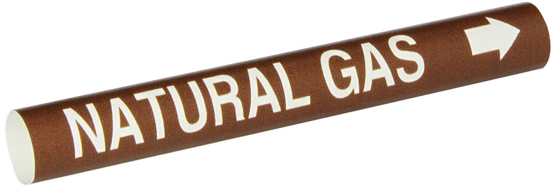 Brady 4349-B Bradysnap-On Pipe Marker, B-915, White On Brown Coiled Printed Plastic Sheet, Legend "Natural Gas"