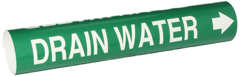 Brady 4176-C Bradysnap-On Pipe Marker, B-915, White On Green Coiled Printed Plastic Sheet, Legend "Drain Water"