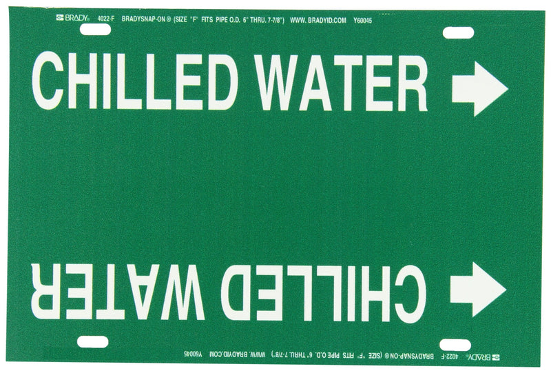 Brady 4022-F Brady Strap-On Pipe Marker, B-915, White On Green Printed Plastic Sheet, Legend "Chilled Water"