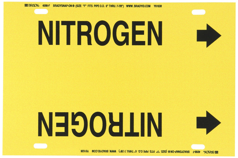 Brady 4098-F Brady Strap-On Pipe Marker, B-915, Black On Yellow Printed Plastic Sheet, Legend "Nitrogen"