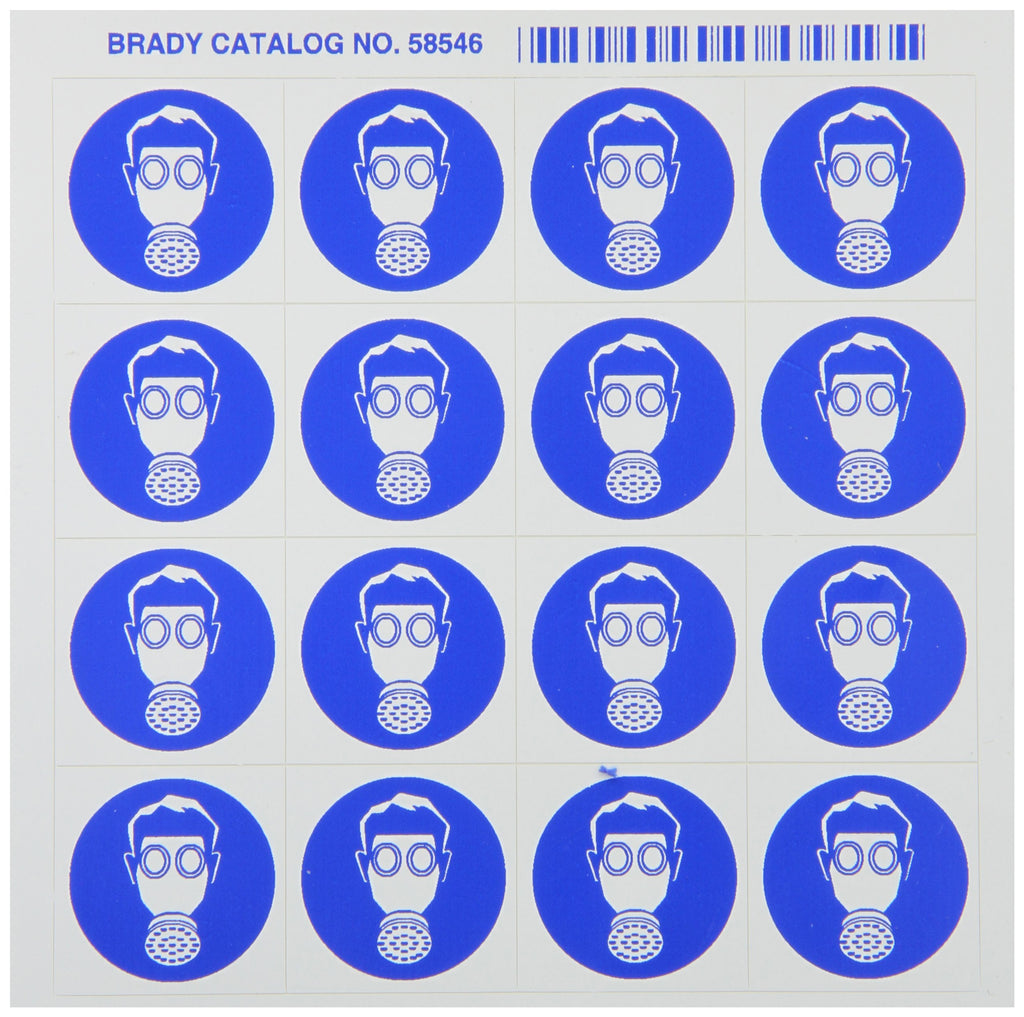 Brady 58546 Right-To-Know Pictogram Labels , Blue On White, 1-1/8" Width x 1" Height, Pictogram "Vapor Respirator" (16 Per Card, 1 Card per Package)