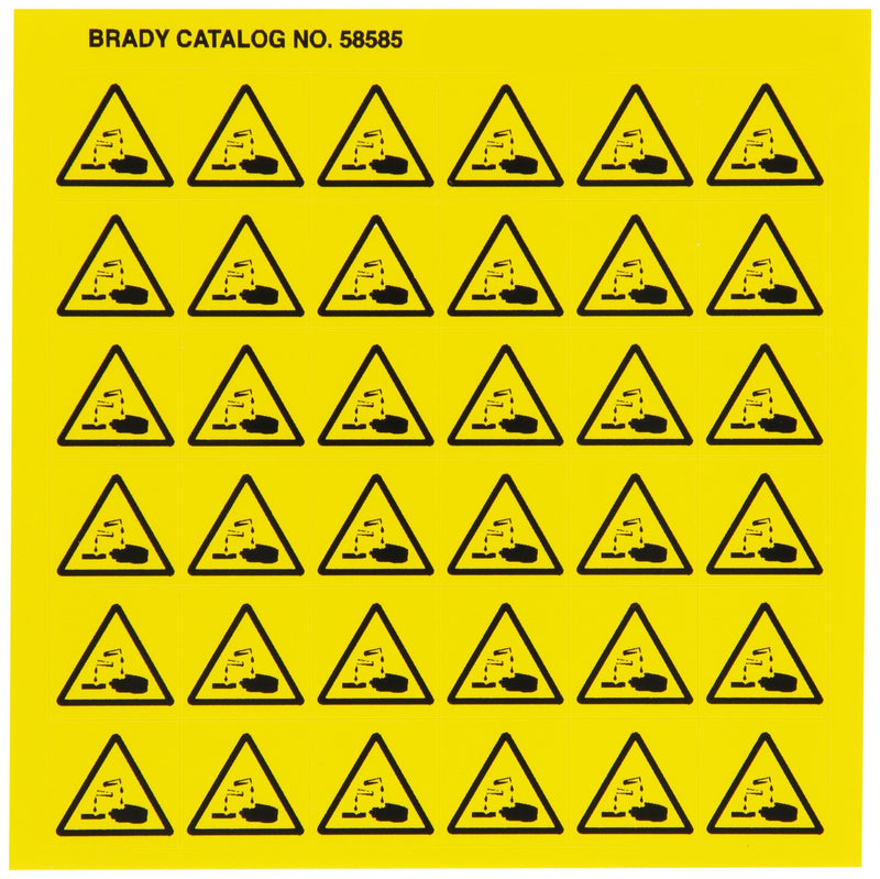 Brady 58585 Pressure Sensitive Vinyl Right-To-Know Pictogram Labels , Black On Yellow, 3/4" Height x 3/4" Width, Pictogram "Corrosive" (36 Per Card, 1 Card per Package)