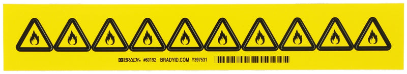 Brady 60192 Pressure Sensitive Vinyl Warning Labels , Black On Yellow, 1" Height x 1" Width, Pictogram "Flammable Material" (10 Labels per Package)