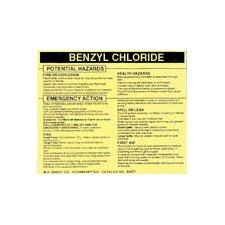 Brady 93495 Vinyl Hazardous Material Label , Black On Yellow, 3 3/4" Height x 4 1/2" Width, Legend "Benzyl Chloride" (25 Labels per Package)