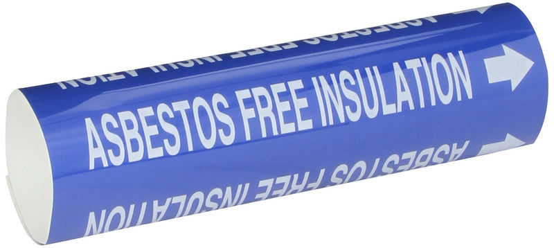 Brady 5632-I High Performance - Wrap Around Pipe Marker, B-689, White On Blue Pvf Over-Laminated Polyester, Legend "Asbestos Free Insulation"
