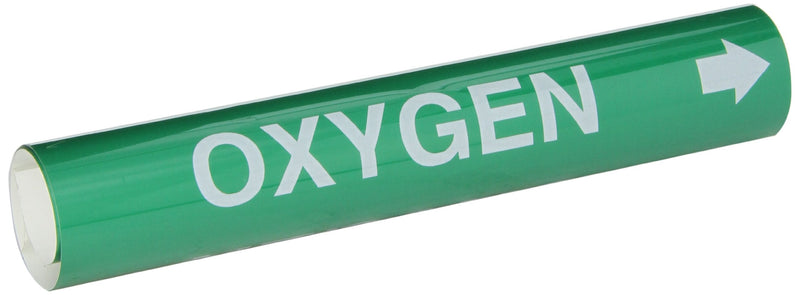 Brady 5735-I High Performance - Wrap Around Pipe Marker, B-689, White On Green Pvf Over-Laminated Polyester, Legend "Oxygen"