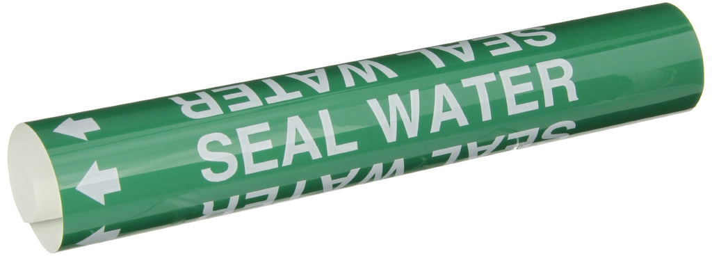 Brady 5758-O High Performance - Wrap Around Pipe Marker, B-689, White On Green Pvf Over-Laminated Polyester, Legend "Seal Water"