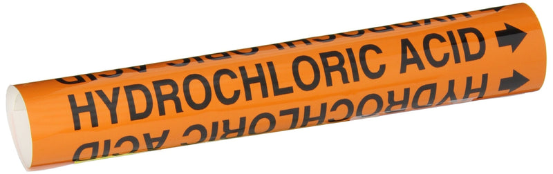 Brady 5833-O High Performance - Wrap Around Pipe Marker, B-689, Black On Orange Pvf Over-Laminated Polyester, Legend "Hydrochloric Acid"