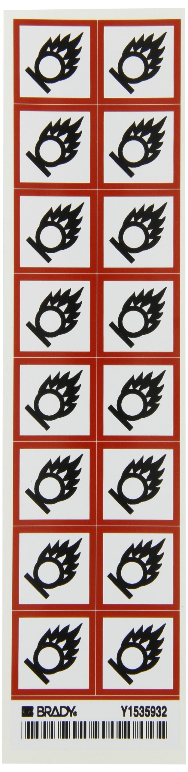 Brady 118828 Vinyl GHS Oxidizing Picto Labels , Black/Red On White, 1" Height x 1" Width, Pictogram "Oxidizing" (16 Labels, 1 Card per Package)