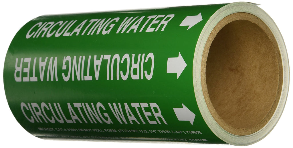 Brady 41551 Roll Form Pipe Markers, B-946, 8" X 30', White On Green Pressure Sensitive Vinyl, Legend "Circulating Water"