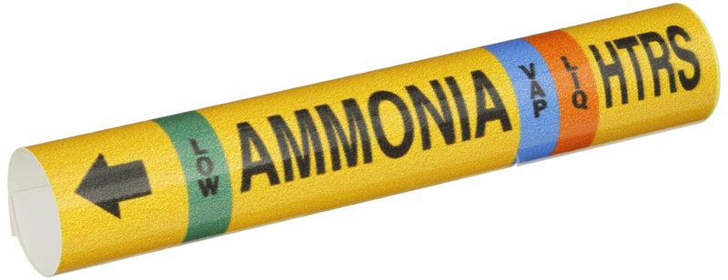 Brady 57970 Ammonia (Iiar) Pipe Markers, B-689, Black, White, Sky Blue, Green On Yellow Pvf Over-Laminated Polyester, Legend "Ammonia"