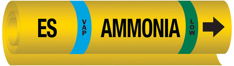 Brady 57983 Ammonia (Iiar) Pipe Markers, B-689, Black, White, Sky Blue, Green On Yellow Pvf Over-Laminated Polyester, Legend "Ammonia"