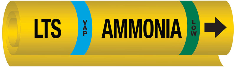 Brady 57996 Ammonia (Iiar) Pipe Markers, B-689, Black, White, Sky Blue, Green On Yellow Pvf Over-Laminated Polyester, Legend "Ammonia"