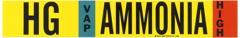 Brady 90404 Ammonia (IIAR) Pipe Markers, B-946, 2 1/4" Height X 14" Width, Black, Sky Blue, Red On Yellow Pressure Sensitive Vinyl, Legend "HG - Ammonia"