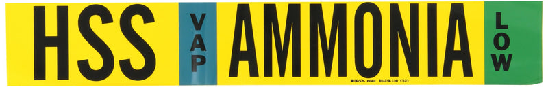 Brady 90408 Ammonia (IIAR) Pipe Markers, B-946, 2 1/4" Height X 14" Width, Black, Sky Blue, Green On Yellow Pressure Sensitive Vinyl, Legend "HSS - Ammonia"
