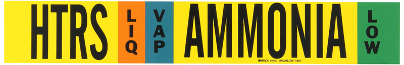 Brady 90410 Ammonia (IIAR) Pipe Markers, B-946, 2 1/4" Height X 14" Width, Black, Sky Blue, Green On Yellow Pressure Sensitive Vinyl, Legend "HTRS - Ammonia"