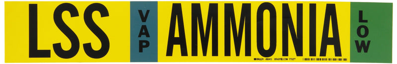 Brady 90413 Ammonia (Iiar) Pipe Markers, B-946, 2 1/4" Height X 14" Width, Black, White, Sky Blue, Green On Yellow Pressure Sensitive Vinyl, Legend "Ammonia"