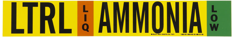 Brady 90414 Ammonia (Iiar) Pipe Markers, B-946, 2 1/4" Height X 14" Width, Black, White, Orange, Green On Yellow Pressure Sensitive Vinyl, Legend "Ammonia"