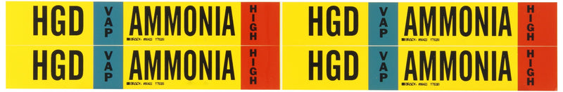 Brady 90425 Ammonia (IIAR) Pipe Markers, B-946, 1 1/8" Height X 7" Width, Black, Sky Blue, Red On Yellow Pressure Sensitive Vinyl, Legend "HGD - Ammonia"