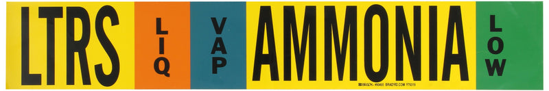 Brady 90455 Ammonia (IIAR) Pipe Markers, B-946, 4" Height X 24" Width, Black, Orange, Sky Blue, Green On Yellow Pressure Sensitive Vinyl, Legend "LTRS - Ammonia"