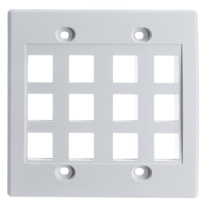 Keystone Wall Plate 12 Port, White (Cat5e, Cat6, Coax (Video), Aux (Cat6 for Data, IP Phone, POTS or Other), Dual Gang, CableWholesale