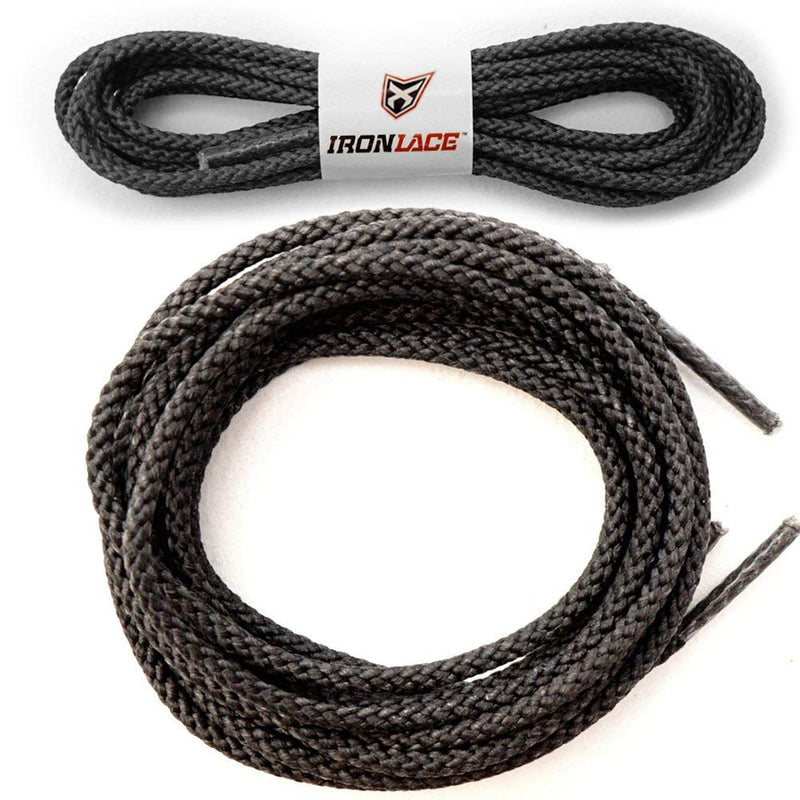 Ironlace Unbreakable Round Bootlaces - Indestructible, Waterproof & Fire Resistant Boot & Shoe Laces, 1500-Pound Breaking Strength/Pair, Black, ⅛-Inch, 3.2mm Diameter, 45-Inch Eyelet, 1-Pair