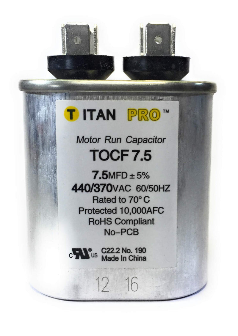 Motor Run Capacitor, 7.5 MFD, 2-3/4 in. H 1